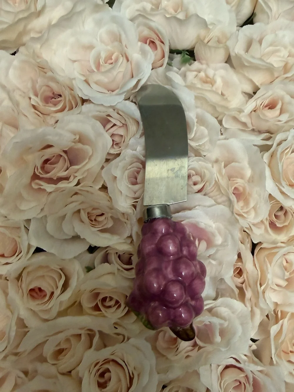 Black-Handled Cheese Knife Set with Purple Grape Spreader